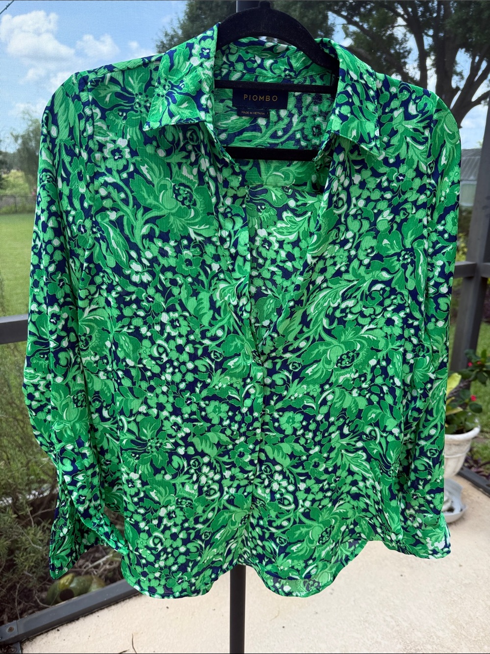 Piombo Green and Navy Floral Button-Up Shirt size EUR34